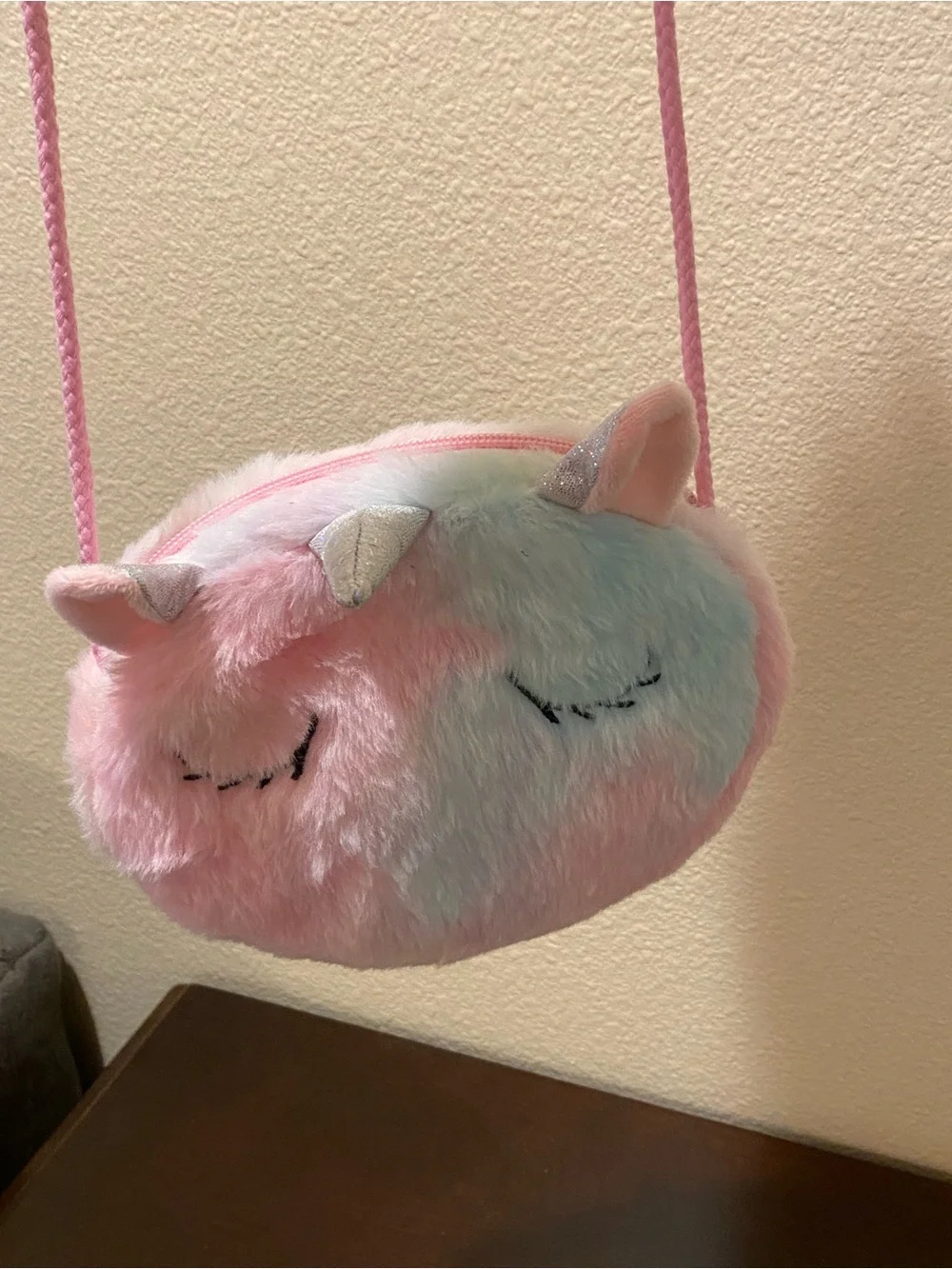 Bundle of girls plush unicorn purse and coin purse